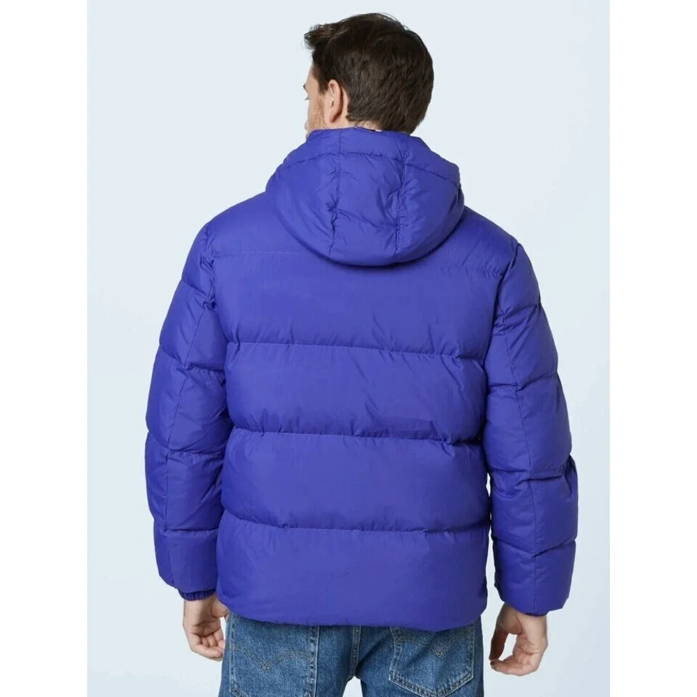 Tommy Jeans Tommy Hilfiger Mens Hooded Down Jacket Blue Sz XS Embroidery Elastic